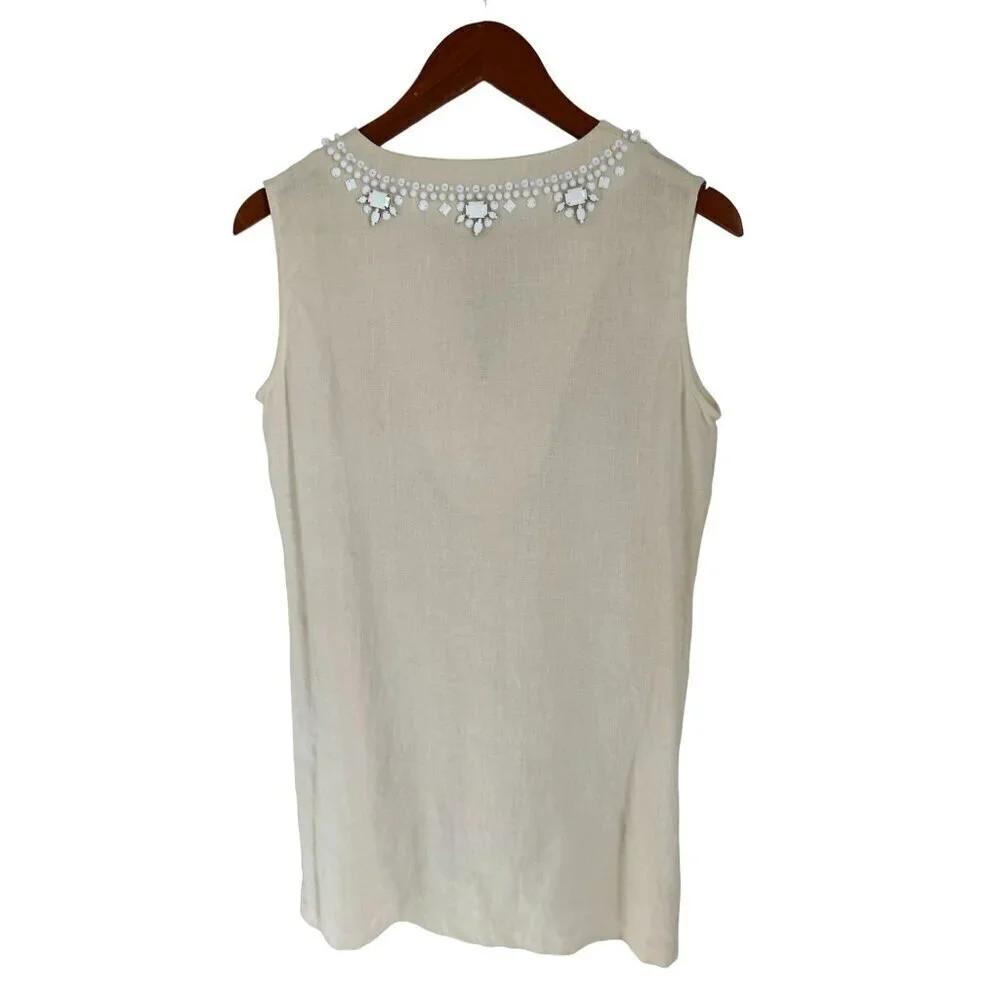 MICHAEL KORS 100% Linen Tunic Beaded Off-White Sleeveless Size 4